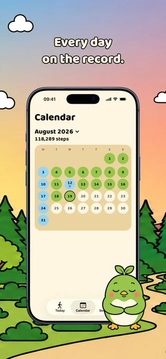 Calendar view: every day on the record